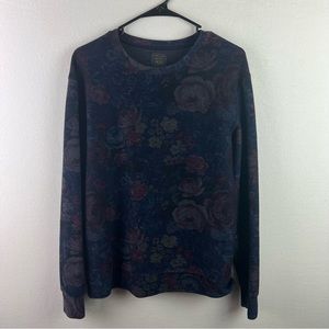 Zara Man Mens Sweater Medium Blue Long Sleeve Crew Neck Pullover Floral